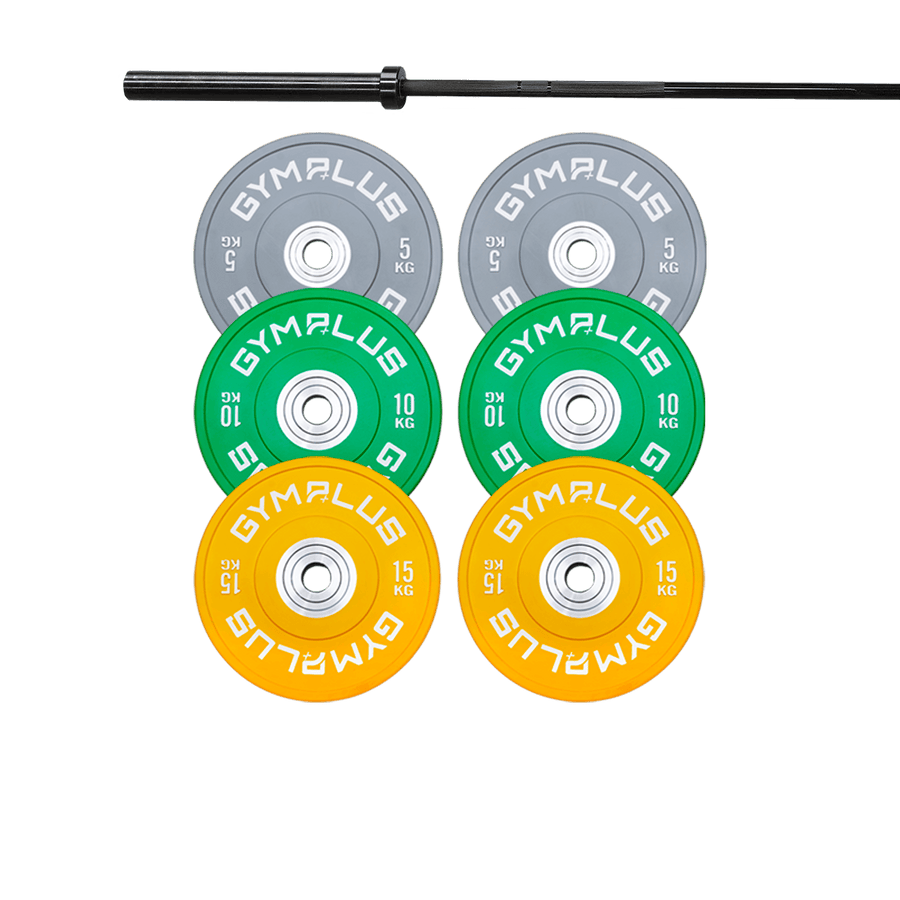 Remarkables Olympic Bar 20KG and Bumper Plates Set