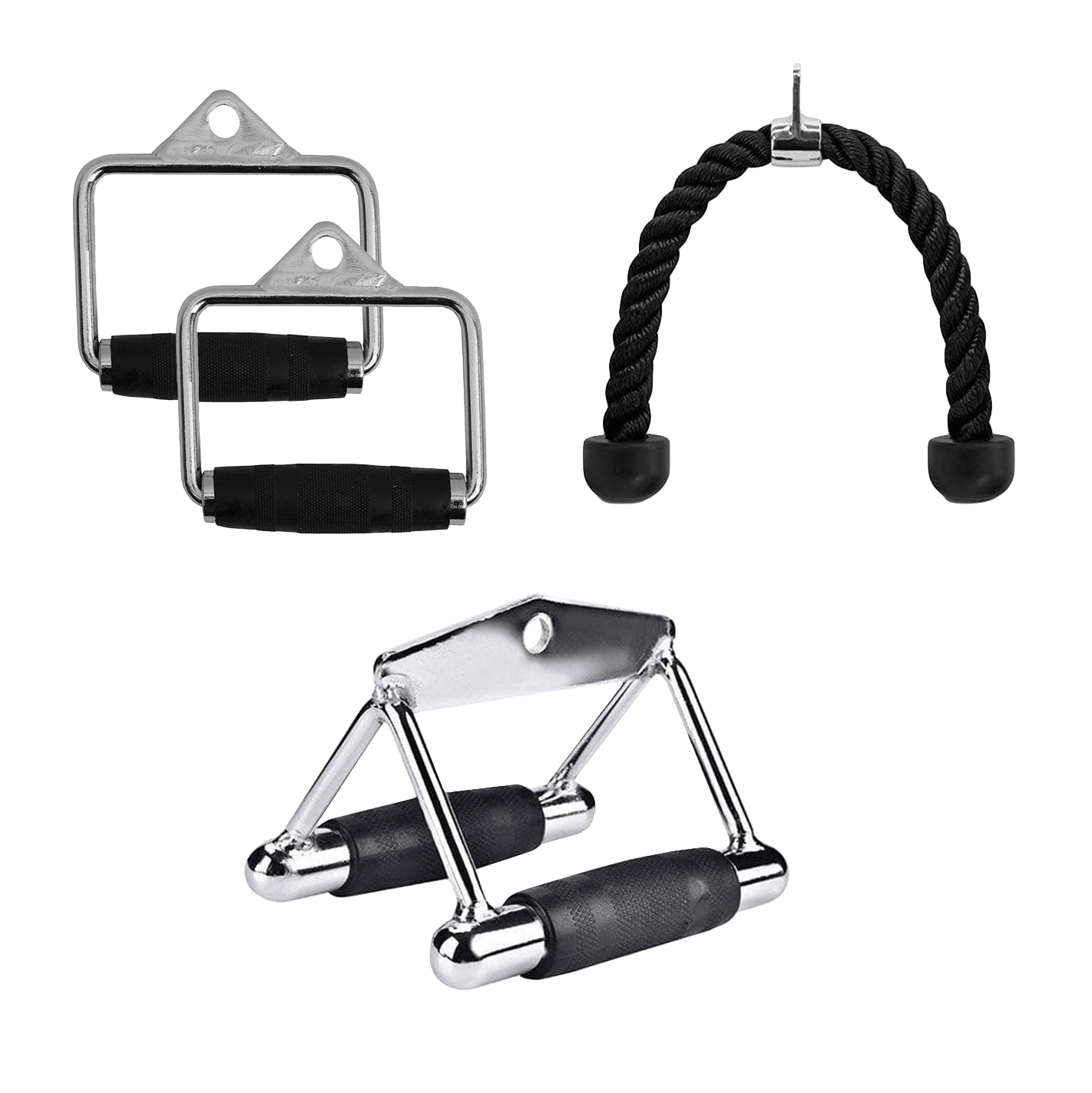 Gym Plus 3-in-1 Cable Attachment Set - Tricep Rope + Handle + V Bar ROPEVBARHANDLE1