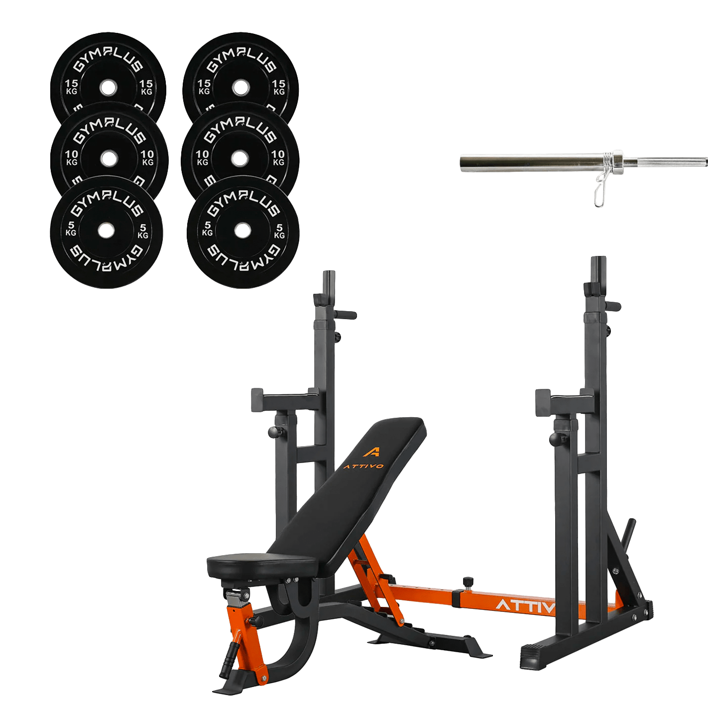 All-in-One Home Gym Lifting Package - Bench, Rack, Barbell and Bumper Plates Set