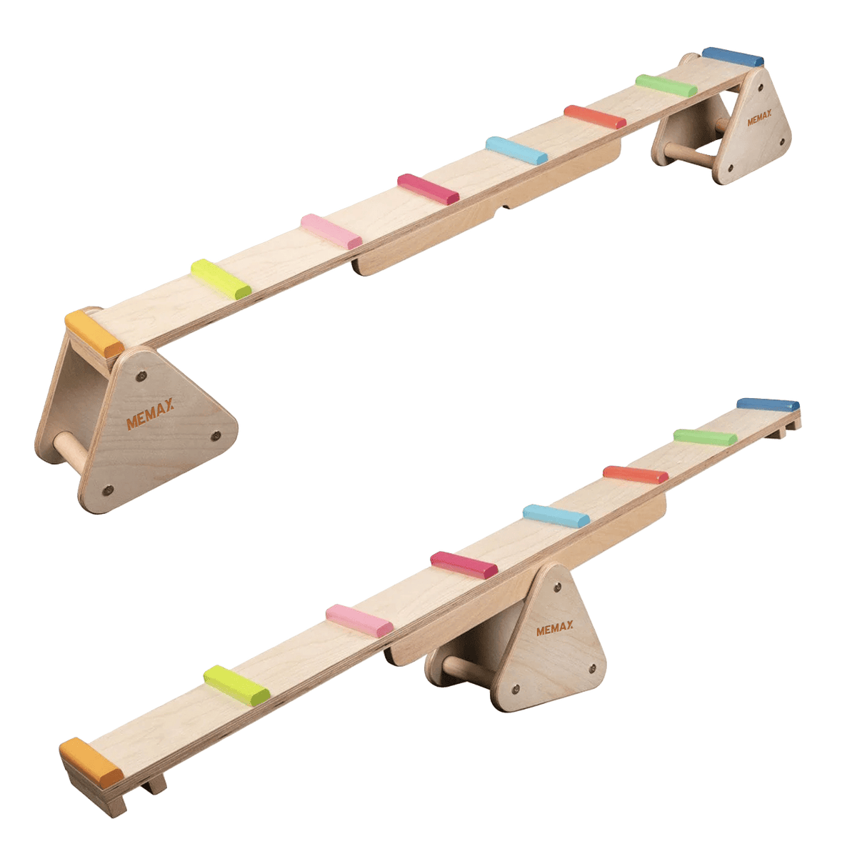 MEMAX 2-in-1 Wooden Seesaw and Rainbow Balance Bridge
