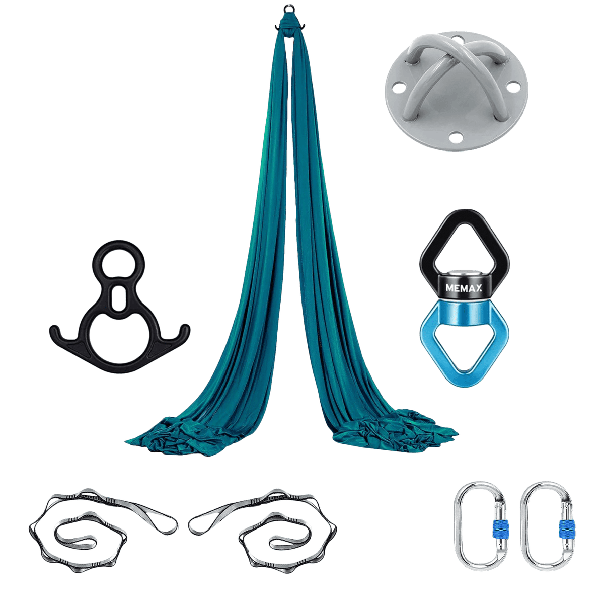 MEMAX Aerial Silks Yoga Swing Hammock Set - 100% Luxury Nylon Tricot Silks, Full Rigging Hardware