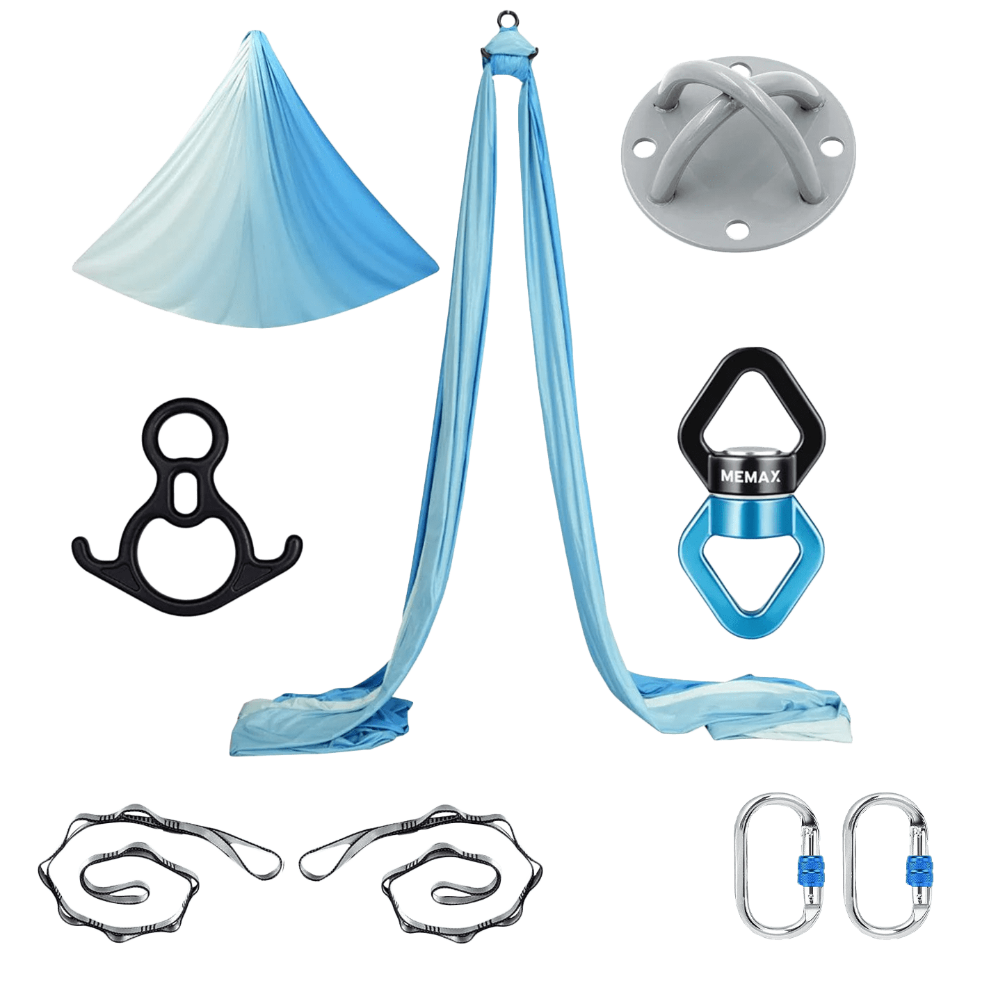 MEMAX Aerial Silks Yoga Swing Hammock Set - 100% Luxury Nylon Tricot Silks, Full Rigging Hardware