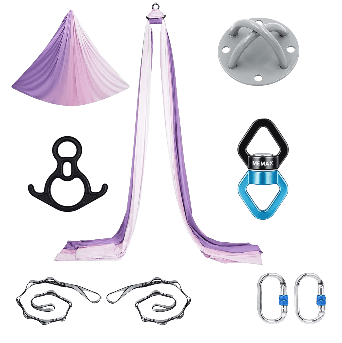 MEMAX Aerial Silks Yoga Swing Hammock Set - 100% Luxury Nylon Tricot Silks, Full Rigging Hardware