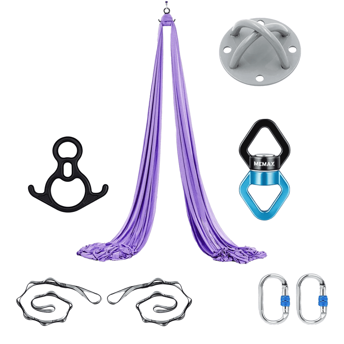 MEMAX Aerial Silks Yoga Swing Hammock Set - 100% Luxury Nylon Tricot Silks, Full Rigging Hardware