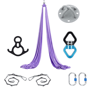 MEMAX Aerial Silks Yoga Swing Hammock Set - 100% Luxury Nylon Tricot Silks, Full Rigging Hardware
