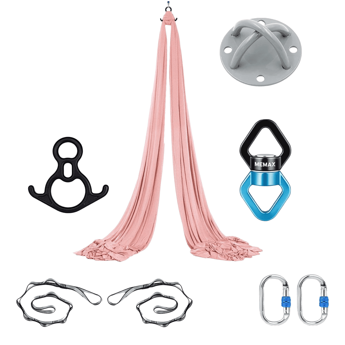 MEMAX Aerial Silks Yoga Swing Hammock Set - 100% Luxury Nylon Tricot Silks, Full Rigging Hardware