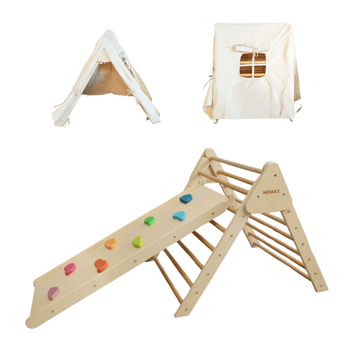 Pikler Foldable Climbing Triangle with Tent and Climbing Ramp