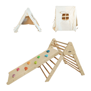 Pikler Foldable Climbing Triangle with Tent and Reversible Ramp