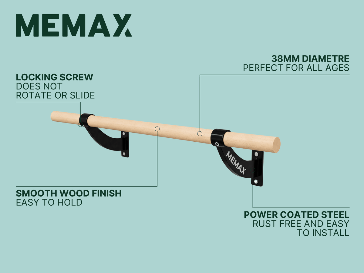 Gym Plus MEMAX Wall Mounted Ballet Barre – 150cm Beech Wood Dance Bar WALLBARRE15