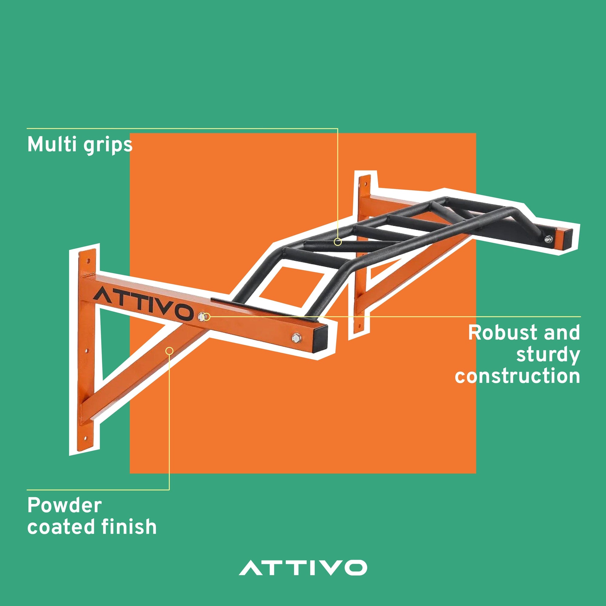 ATTIVO Heavy Duty Multi-Grip Wall Mounted Pull Up Bar