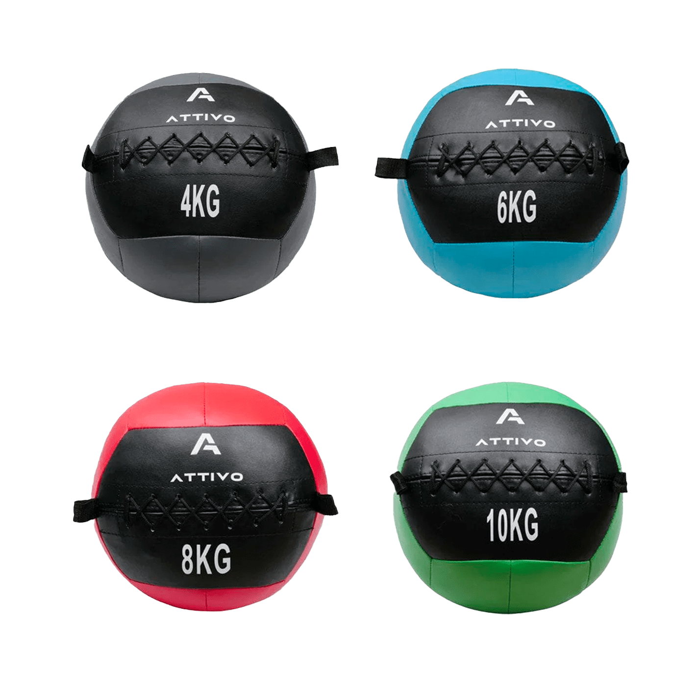 ATTIVO Soft Wall Ball – Stitched PU Medicine Ball - Set of 4 Balls 4,6,8,10kg