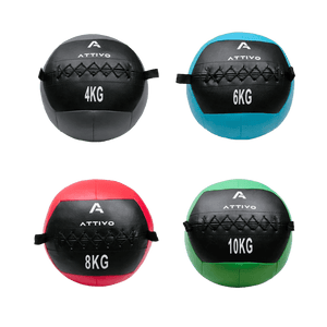 ATTIVO Soft Wall Ball – Stitched PU Medicine Ball - Set of 4 Balls 4,6,8,10kg