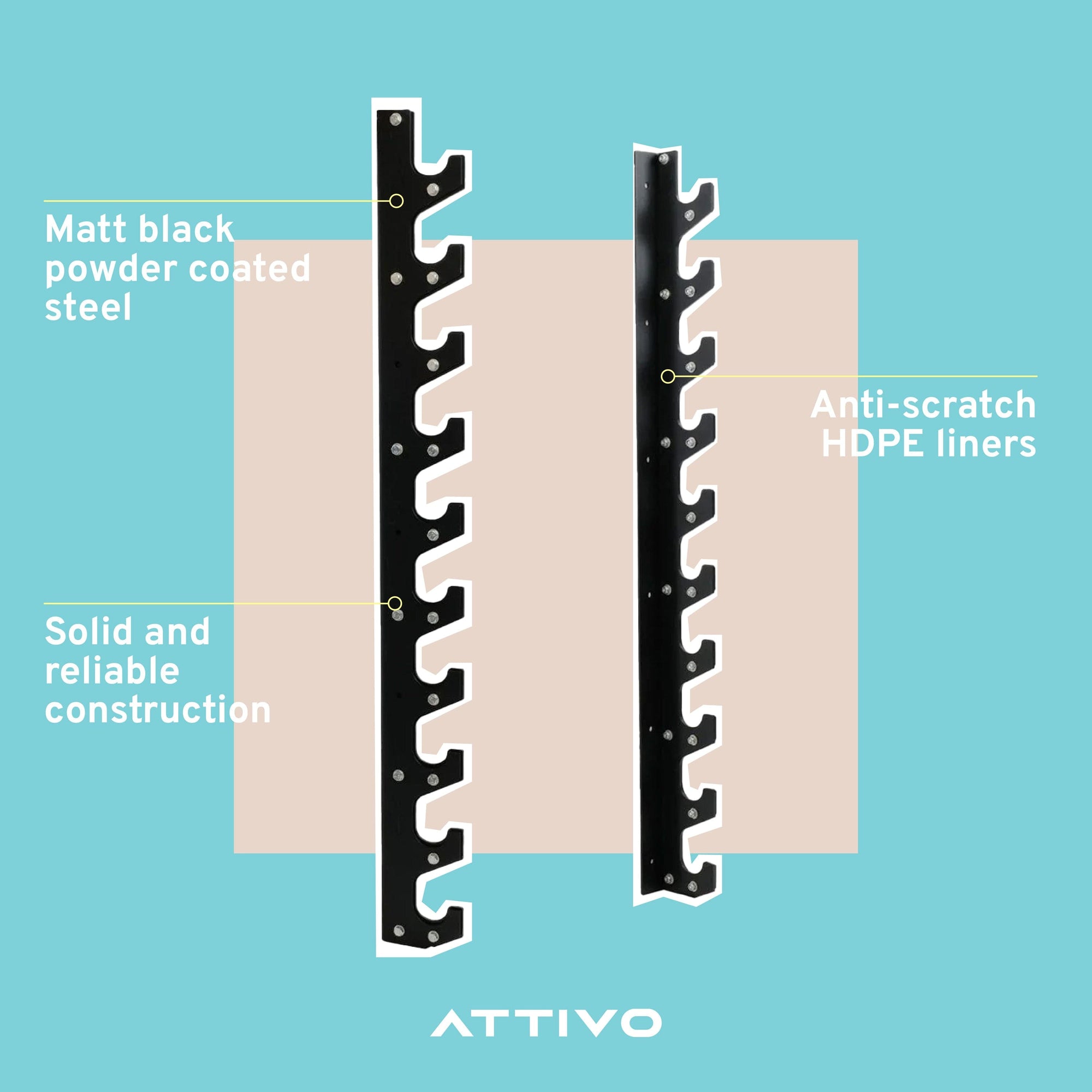 ATTIVO Wall-Mount Barbell Gun Rack Holder Rack - 10 Bars