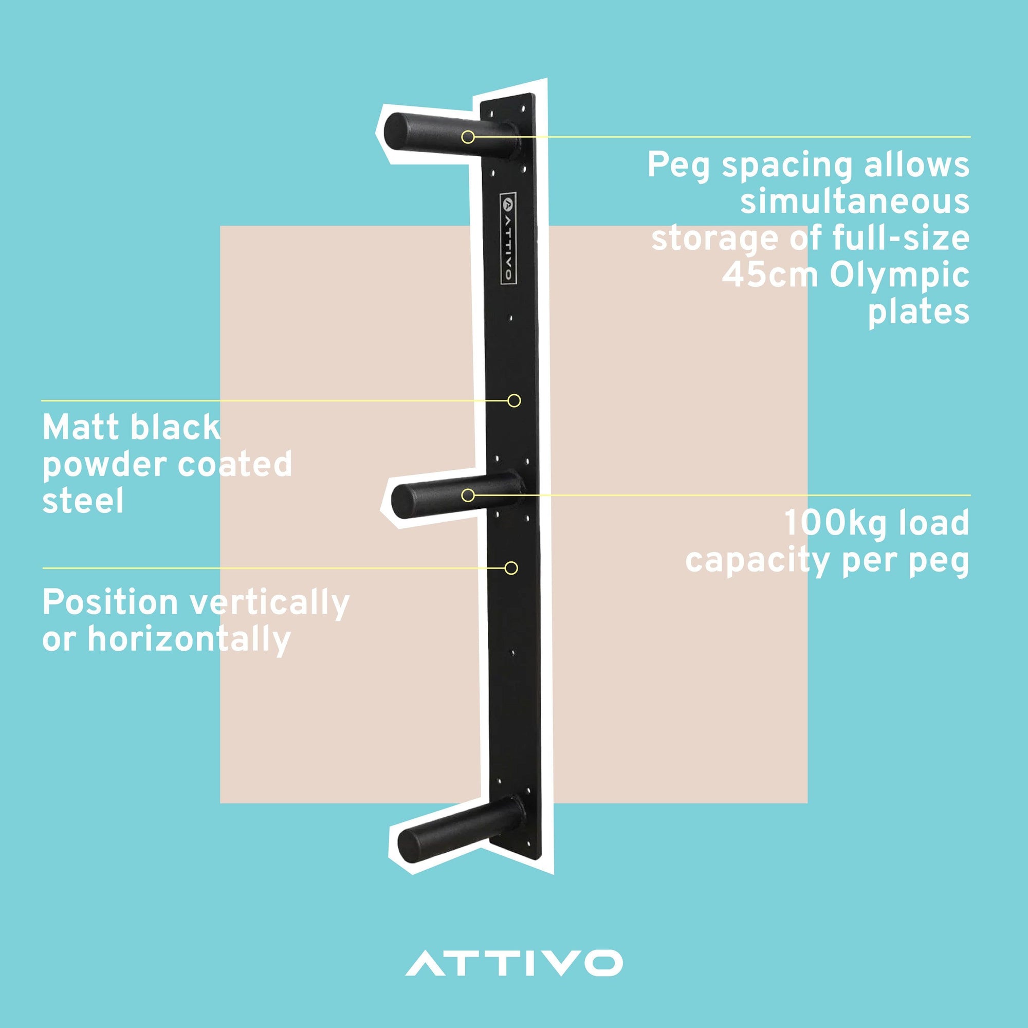 Olympic Weight Plate Wall Storage Rack - 3 Pegs