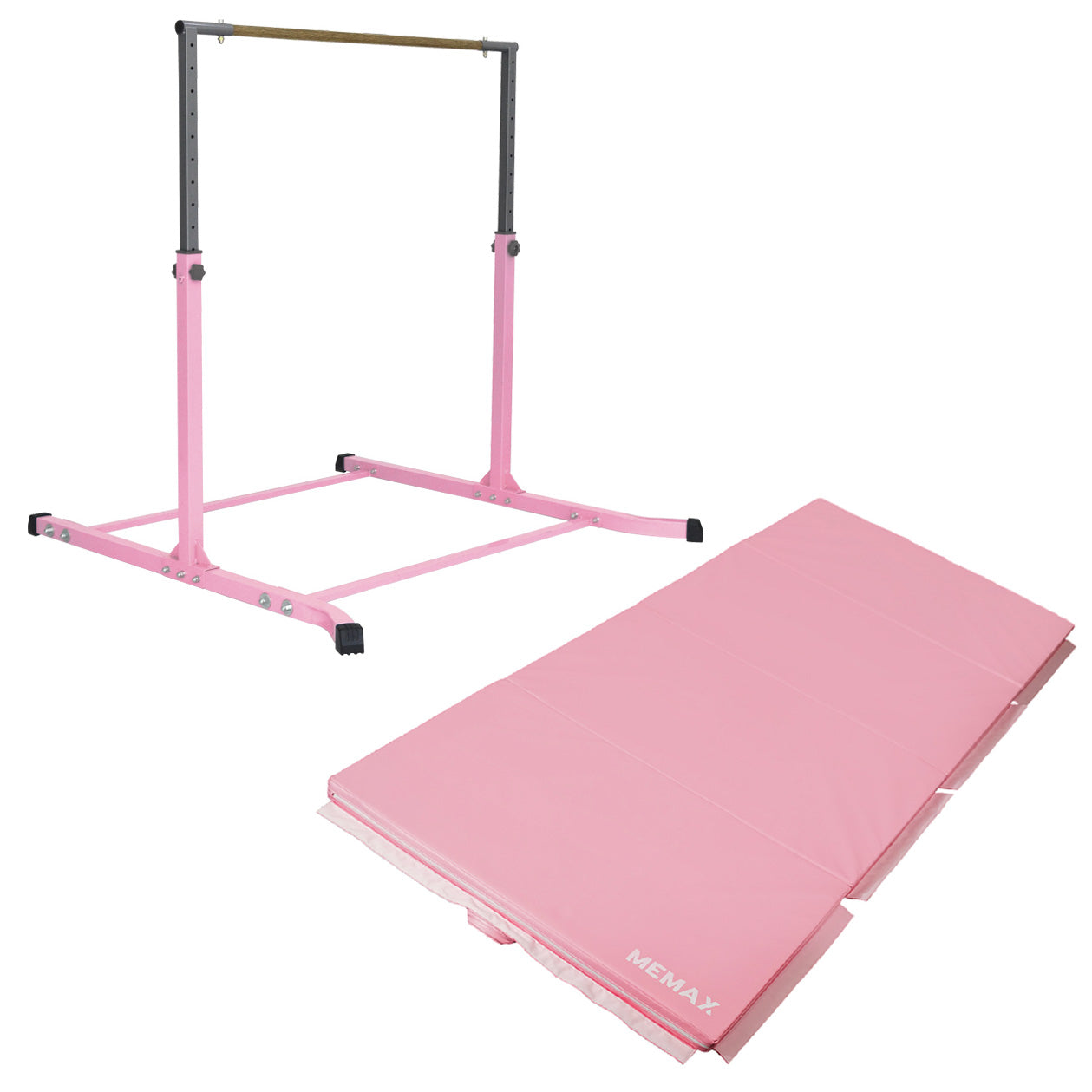 Value Combo Gymnastic Horizontal Bar Sports Junior Training Bar + Gym Mat (Pink Set)