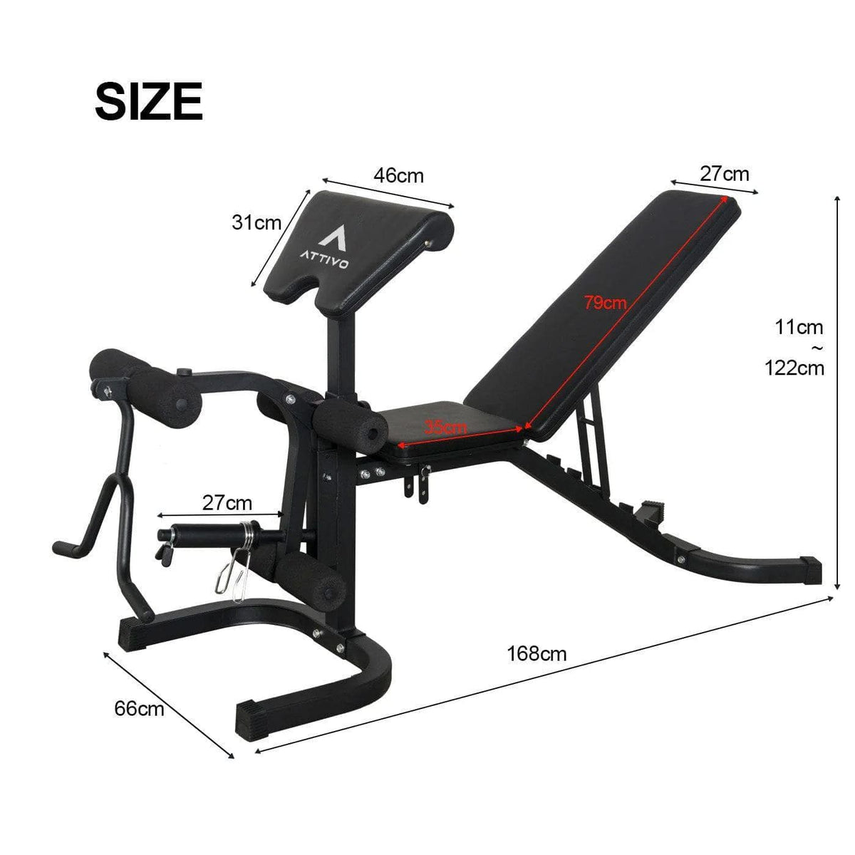 ATTIVO Adjustable Olympic Weight Bench with Preacher Curl Pad