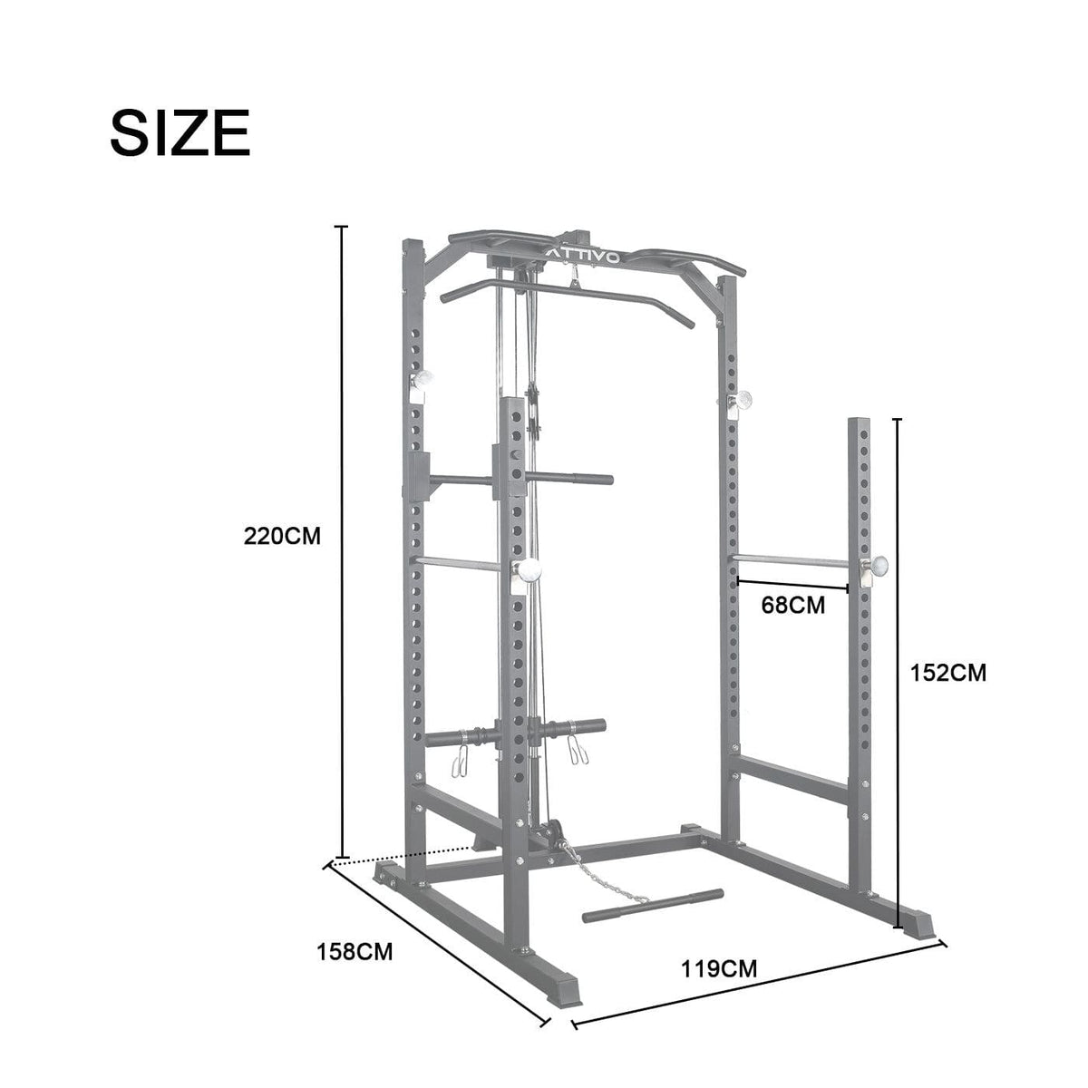 ATTIVO L2 Half Power Rack with Lat Pulldown System Option