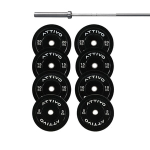 ATTIVO Alps Olympic Bar 15KG and Bumper Weight Plates Powerlifting Set