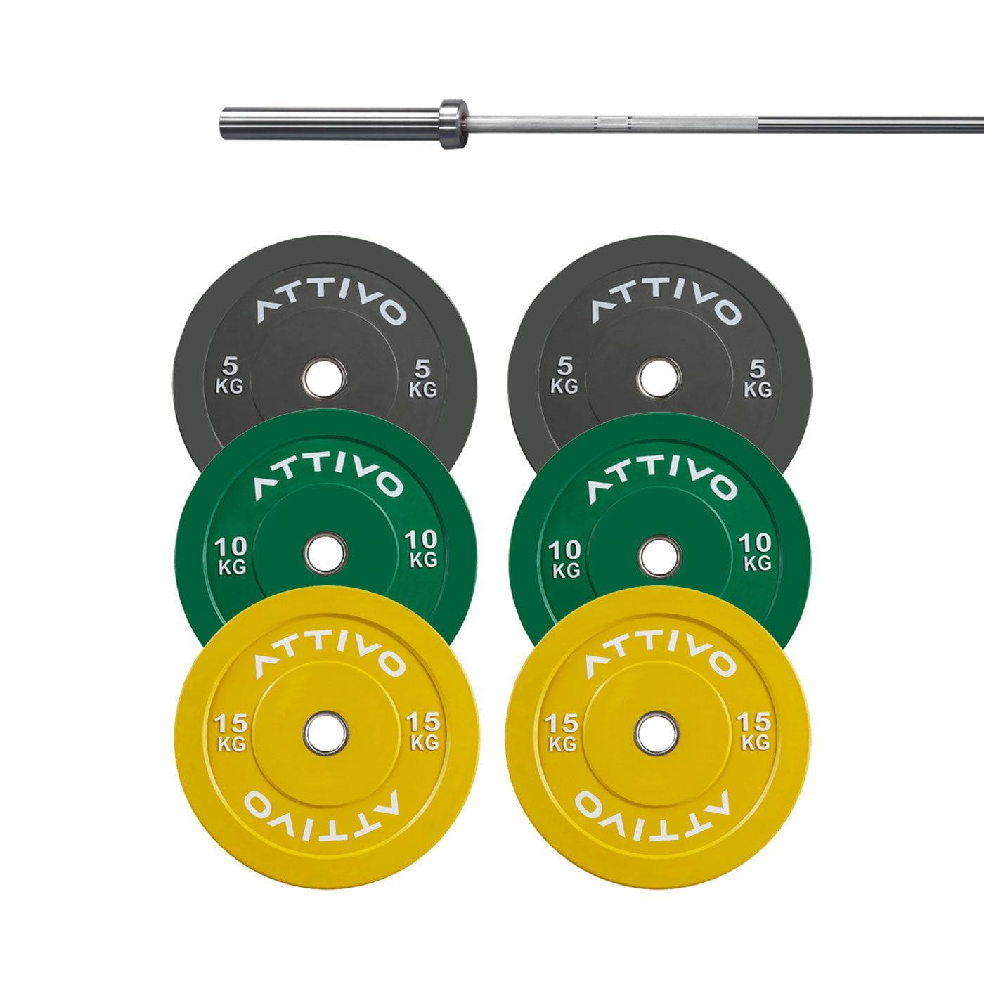 ATTIVO Alps Olympic Bar 15KG and Bumper Weight Plates Powerlifting Set