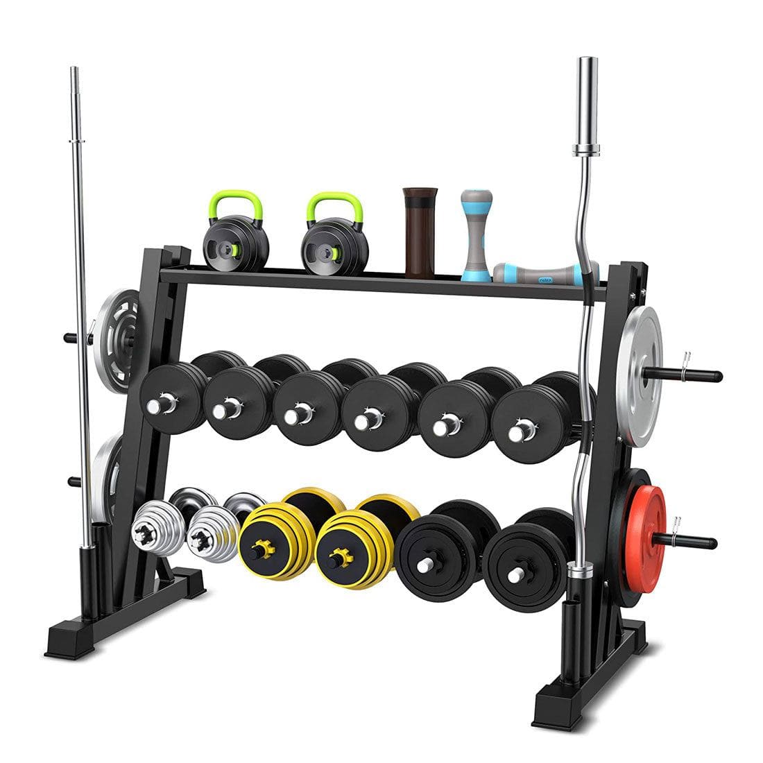 3-Tier Weights and Barbell Storage Rack for Barbell, Dumbbells, Kettlebells, and Weight Plates