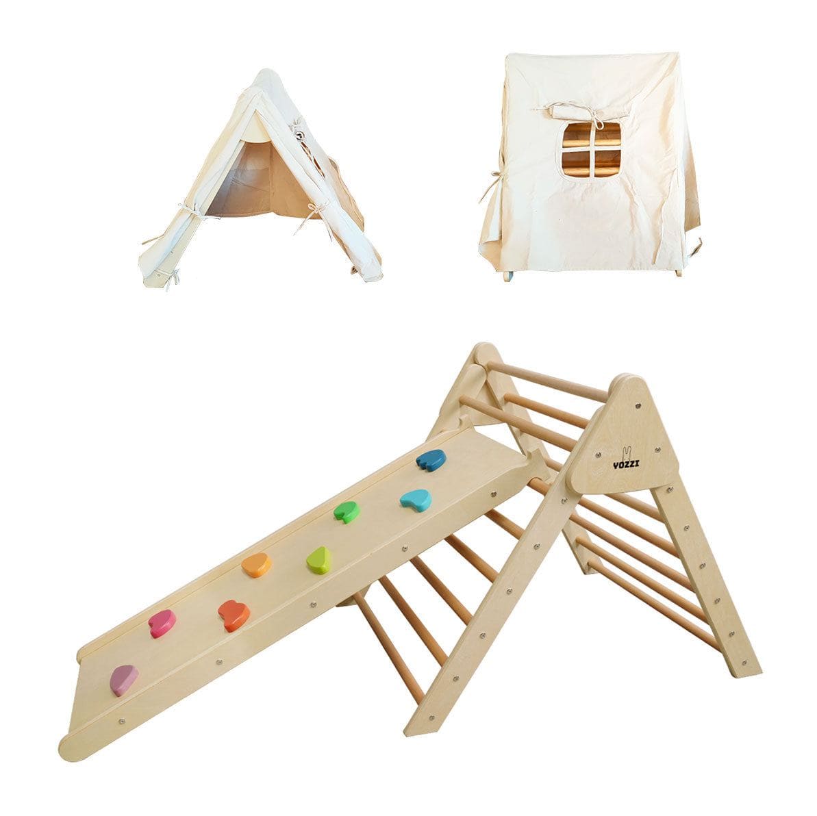 Pikler Foldable Climbing Triangle with Tent and Climbing Ramp