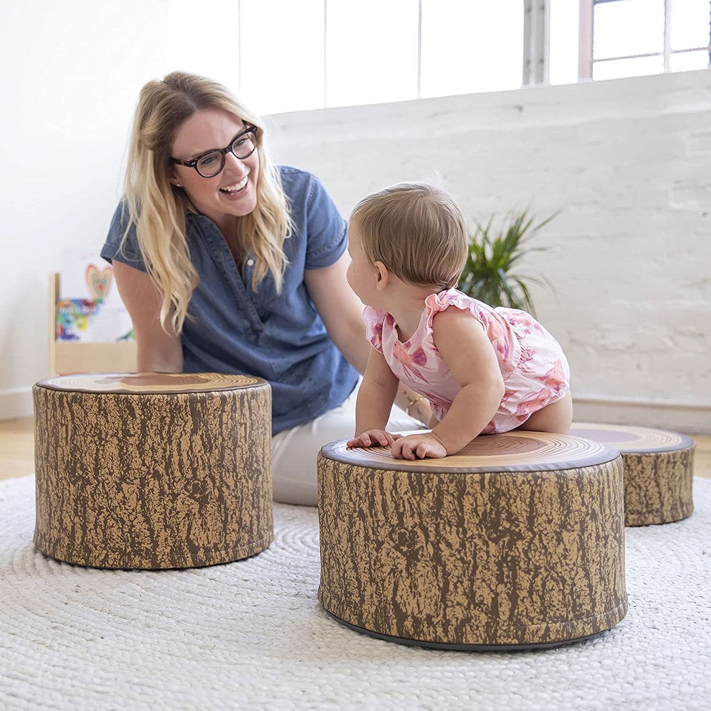 Tree Stump Stool Set, Toddler Climbing and Stepping Logs - 3 Piece