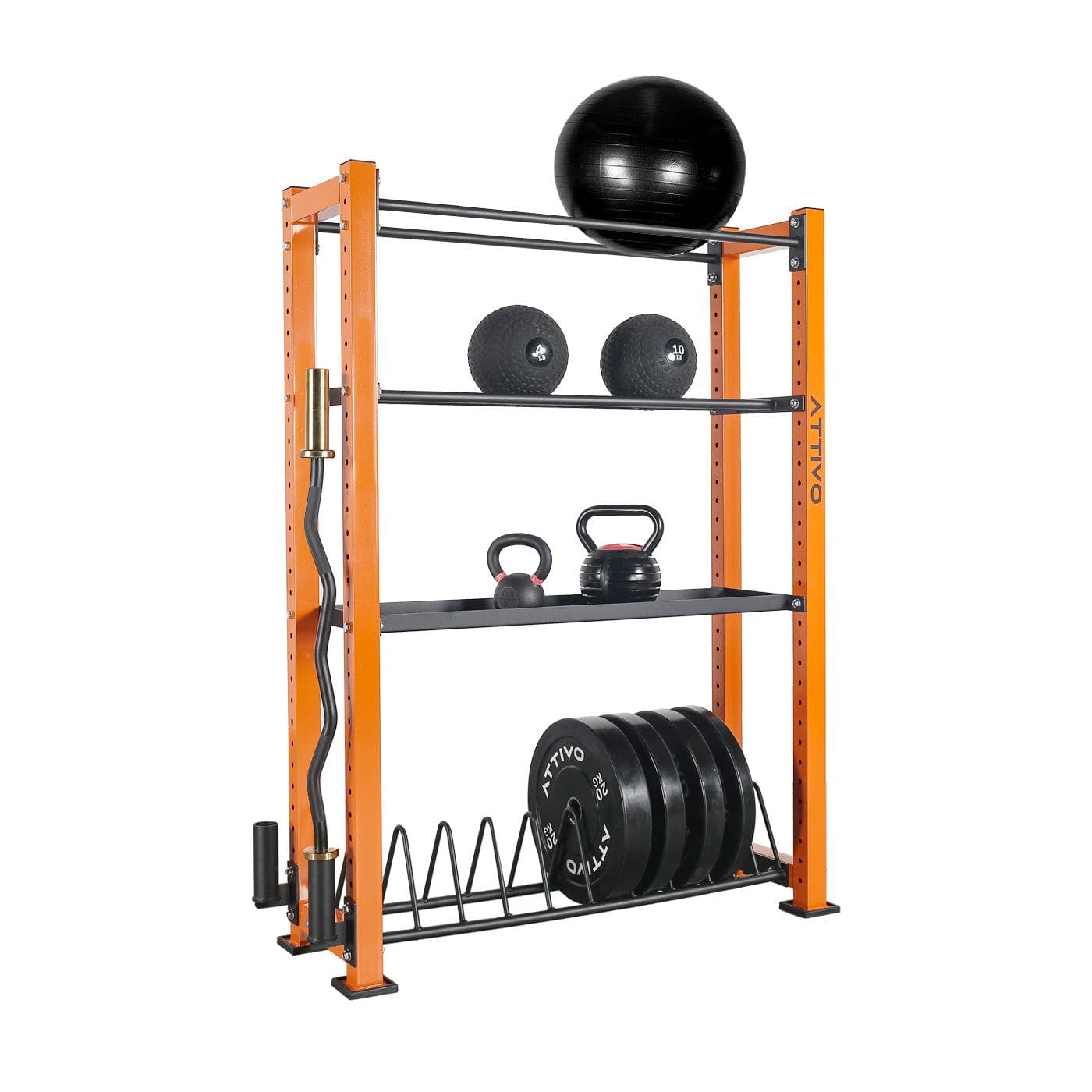 ATTIVO L3 Commercial Weights and Barbell Storage Rack for Barbell, Dumbbells, Kettlebells, and Weight Plates