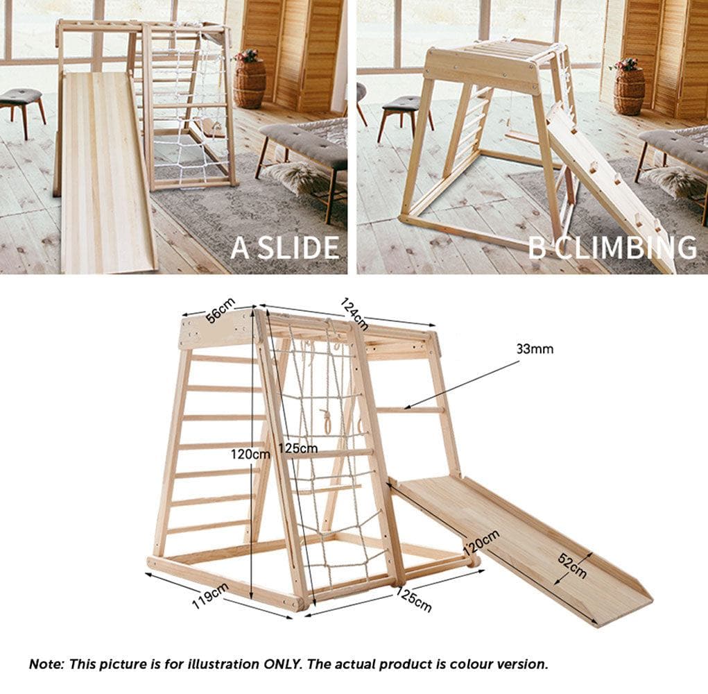 MEMAX Indoor Wooden Play Gym with Slide, Swing & Climber