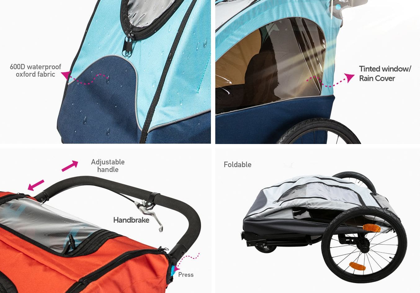 Deluxe Kids Bike Trailer 3 In 1 Foldable Jogger Stroller Transport