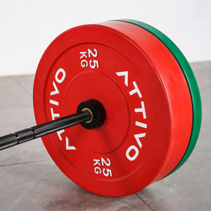 Remarkables Olympic Weight Bar 20KG & Colour Bumper Plates Combo