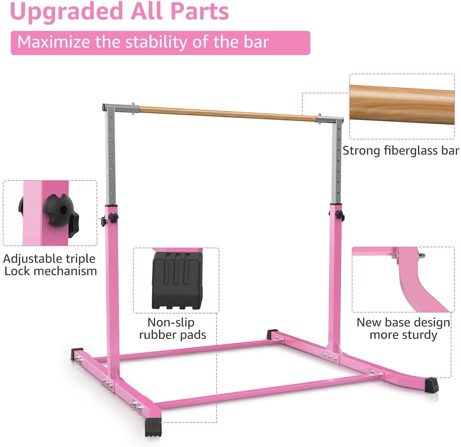 Gymnastics Bar Junior Training Bar Adjustable Height Kip Bar - Pink