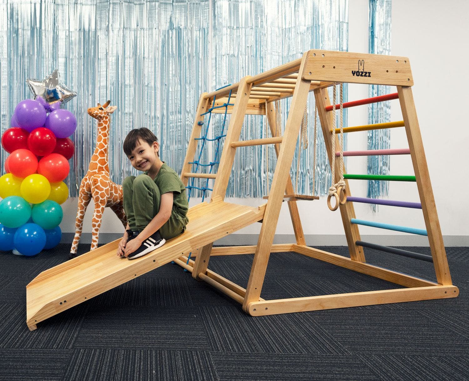 Rainbow Wooden Gym for Child Montessori Pine Wood Playground 