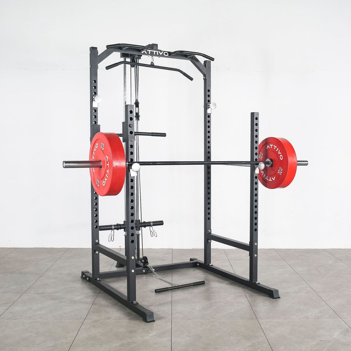 ATTIVO L2 Heavy Duty Half Power Cage Weight Lifting Squat Rack with Lat Pull Down System