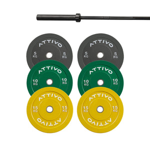 ATTIVO Remarkables Olympic Bar 15KG and Bumper Plates Powerlifting Set