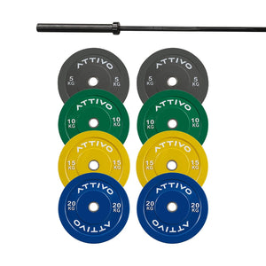 ATTIVO Remarkables Olympic Bar 20KG and Bumper Plates Powerlifting Set