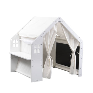 YOZZI Large Wooden Indoor Play House Playground with Tent, Table, and Chalkboard