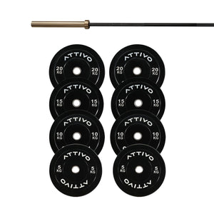 ATTIVO ZEUS Olympic Bar 20KG and Bumper Weight Plates Powerlifting Set