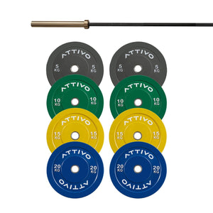 ATTIVO ZEUS Olympic Bar 20KG and Bumper Weight Plates Powerlifting Set