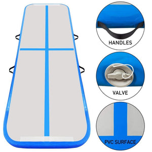 3x1M Inflatable Air Track Mat Tumbling Floor Home Gymnastics Mat Blue with Electric Pump
