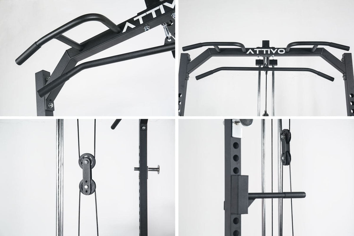 ATTIVO L2 Heavy Duty Half Power Cage Weight Lifting Squat Rack with Lat Pull Down System