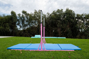 Value Combo Advanced Gymnastic Horizontal Bar Long Base Training Bar + Gym Mat (Pink)